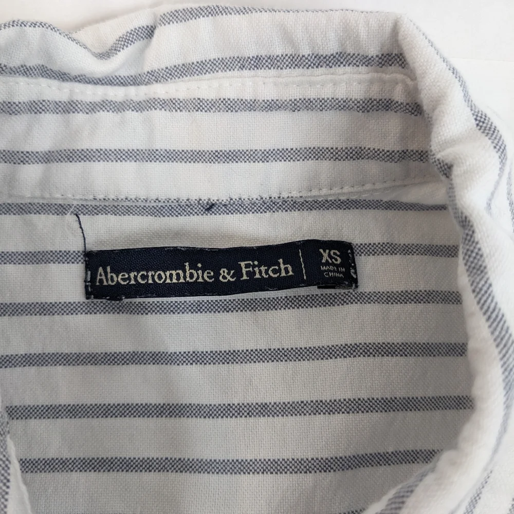 White and Blue pinstripe Short sleeve button down shirt dress with pockets [148] - Picture 2 of 8